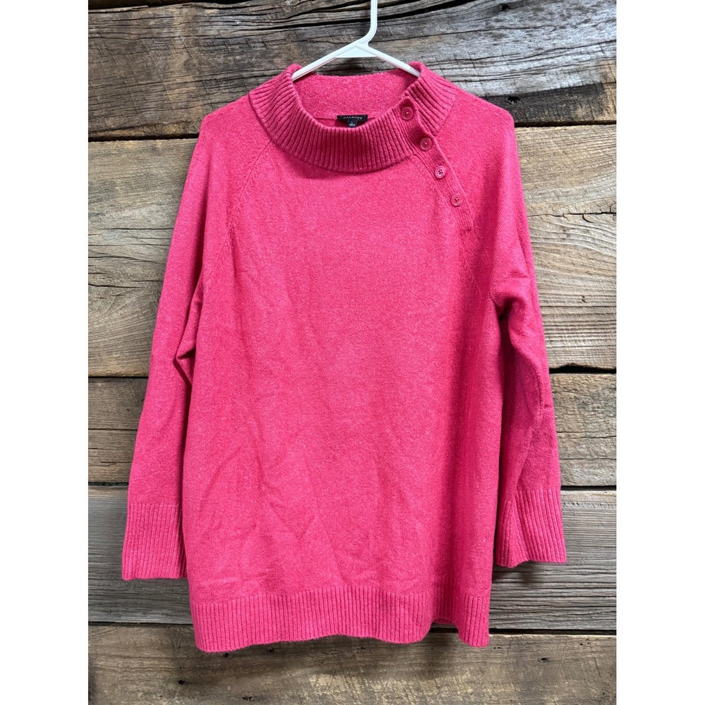Talbots Pink Mock Neck Button Shoulder Raglan Sleeve Knit Sweater Large